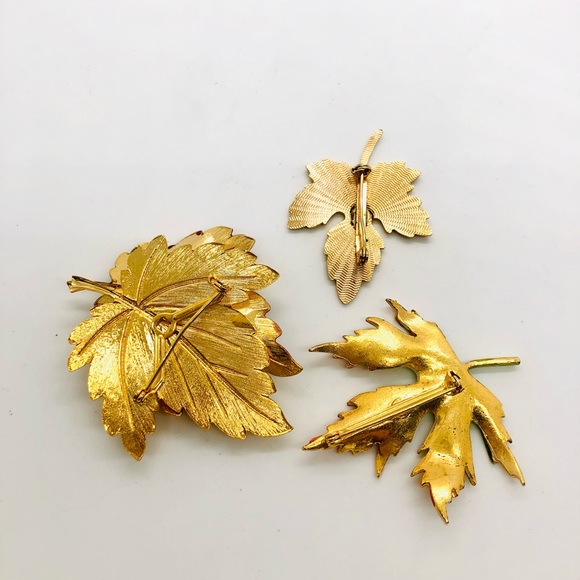 Vintage Enamel Fall Leaf Brooch Lot - Picture 2 of 6